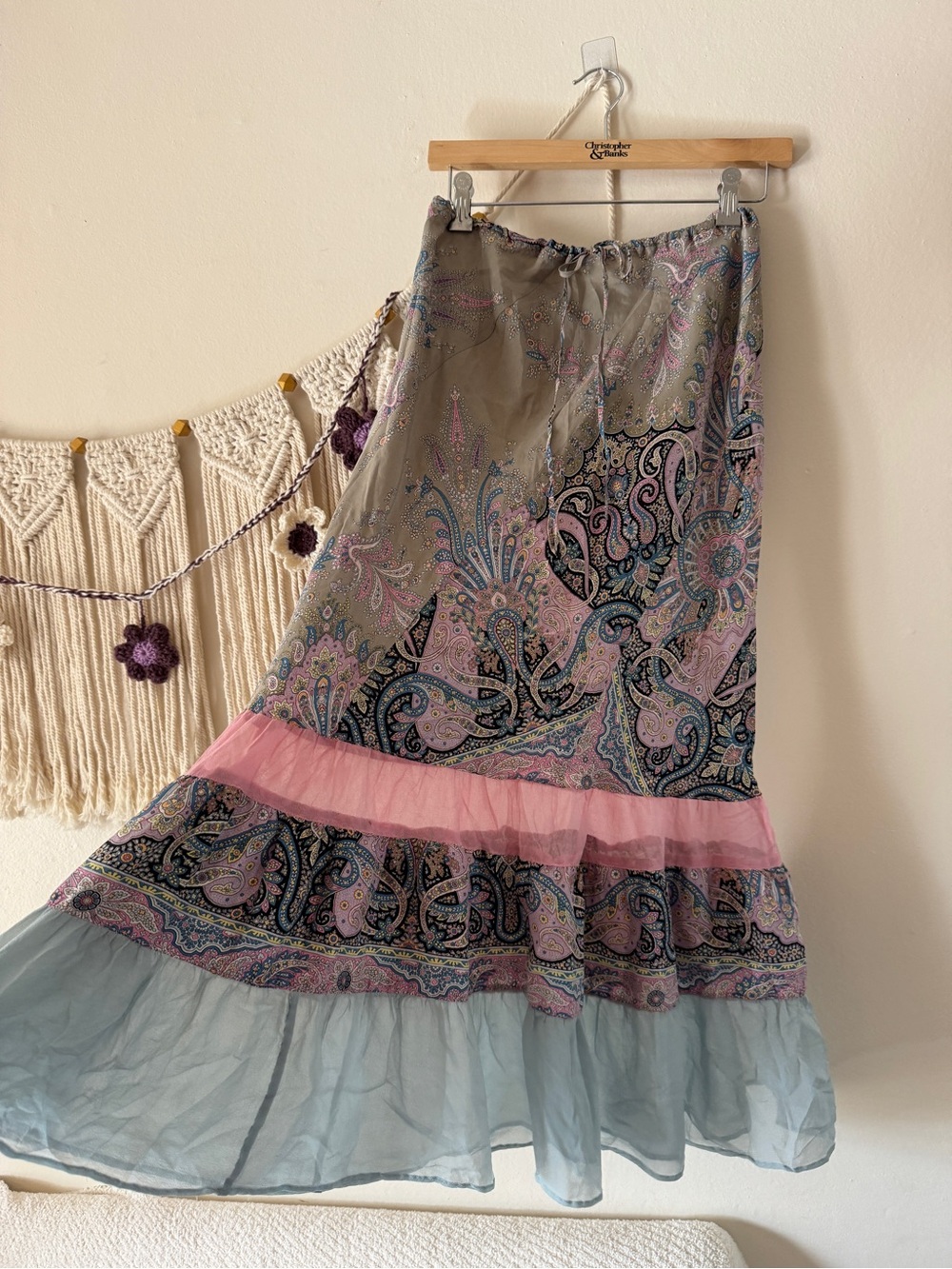 Poleci Paisley Maxi Skirt in Pink and Gray
